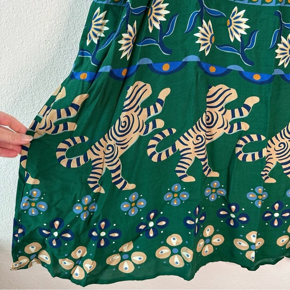 FARM RIO Midi Green Animal Tropical Skirt SZ XL - Picture 3 of 7